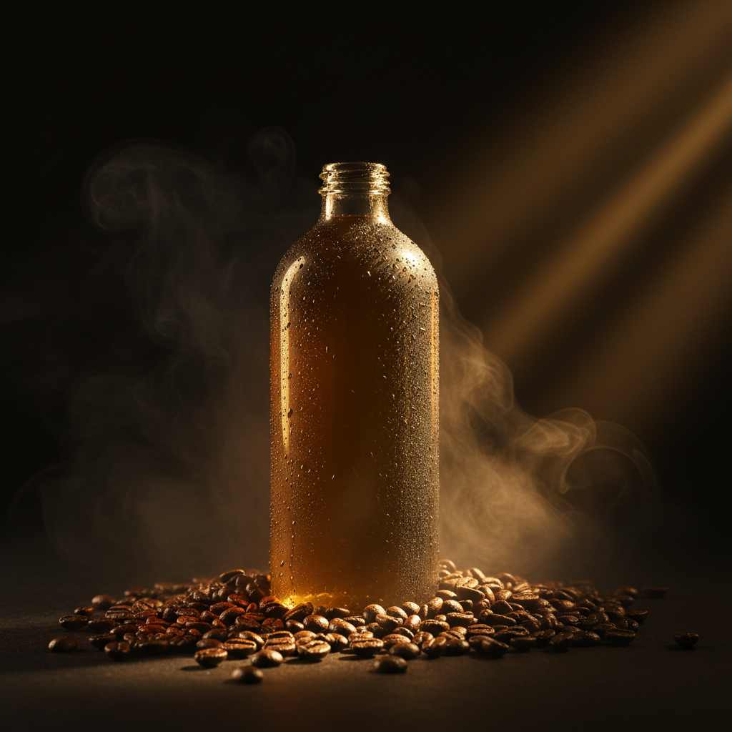 Premium DAE BREW CO. cold brew bottle with coffee beans on dark slate